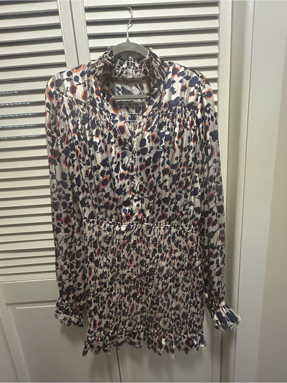 Luxxel Navy & Peach Printed Smocked Skirt